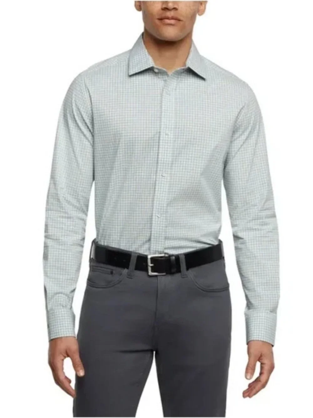 Banana Republic Men's Slim Fit Stretch Poplin Shirt, Green/Blue Striped, sizeXXL
